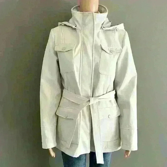 Novelti Light gray softshell jacket with belt. Removable hood Size: Medium. - Picture 1 of 6